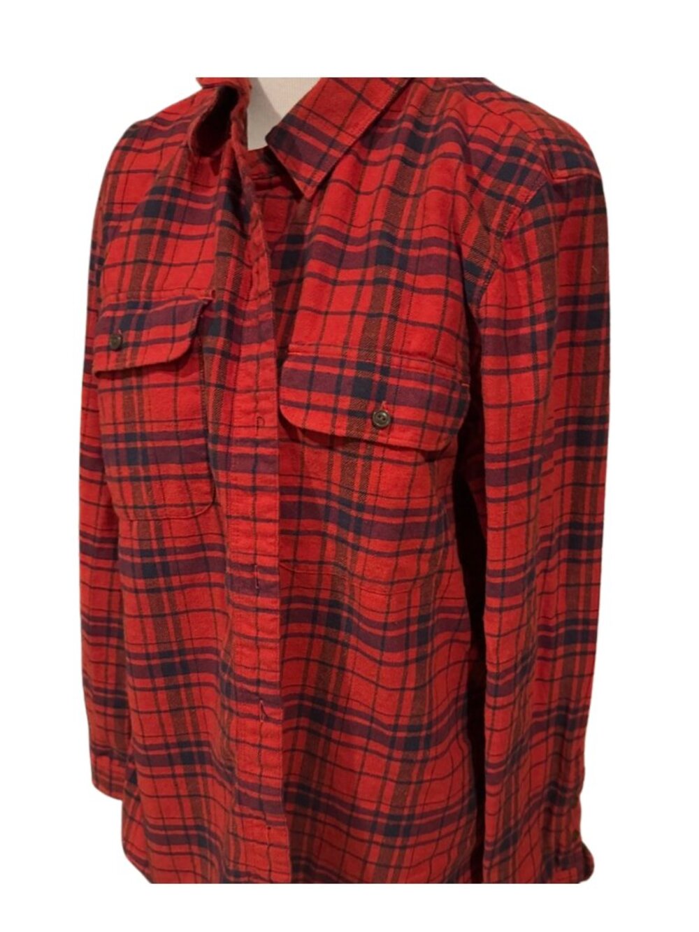 Madewell Flannel Ex-Boyfriend Shirt in Women's Large, Navy & Red Plaid - Picture 3 of 5